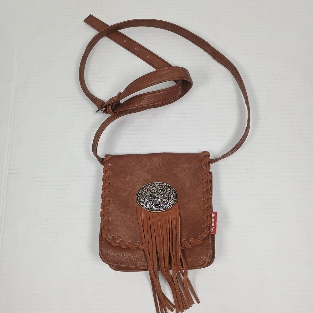 Y2k Union Bay Fringe Buckle Crossbody Purse Brown Western Bag - Picture 2 of 7